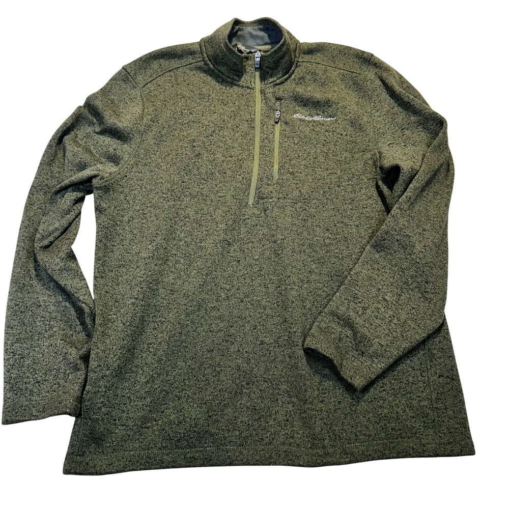 Eddie Bauer Quarter Zip Pullover Mens L Green Marled Fleece Gorpcore EM32LK112